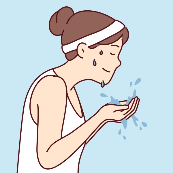 Illustrasjonen viser en kvinne som svetter.