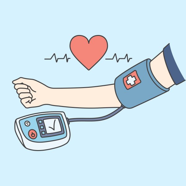 Illustrasjonen viser måling av blodtrykk og puls.