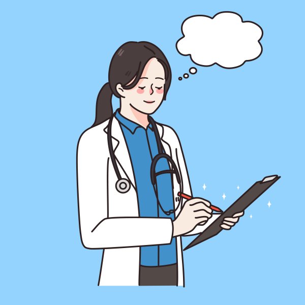 Illustrasjonen viser en kvinnelig helsearbeider som skriver i journal.