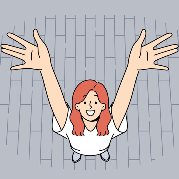 Illustrasjonen viser en kvinne som holder hendene opp.