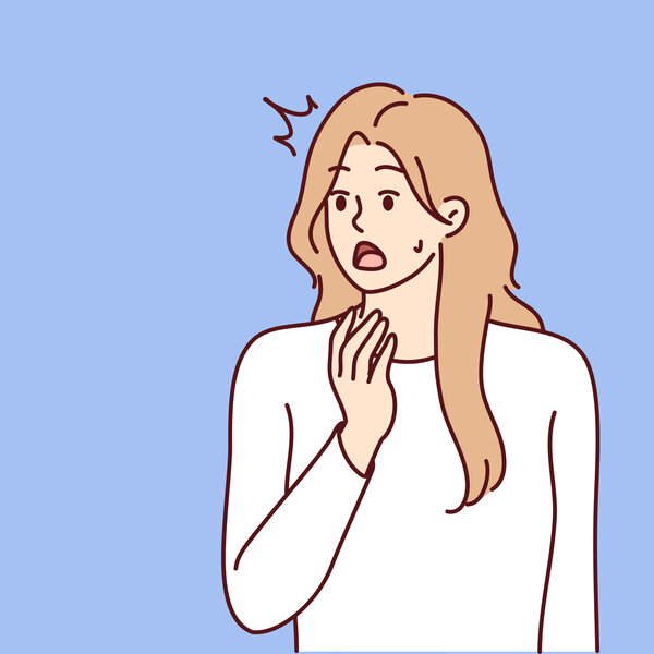 Illustrasjonen viser en kvinne som ser redd ut.