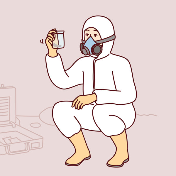 Illustrasjonen viser et menneske i beskyttelsesdrakt.