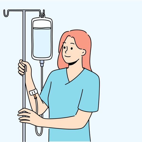 Illustrasjonen viser en kvinne som får intravenøst.