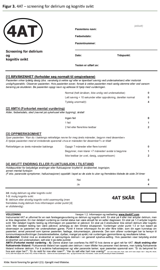 Figur 3. 4AT – screening for delirium og kognitiv svikt 