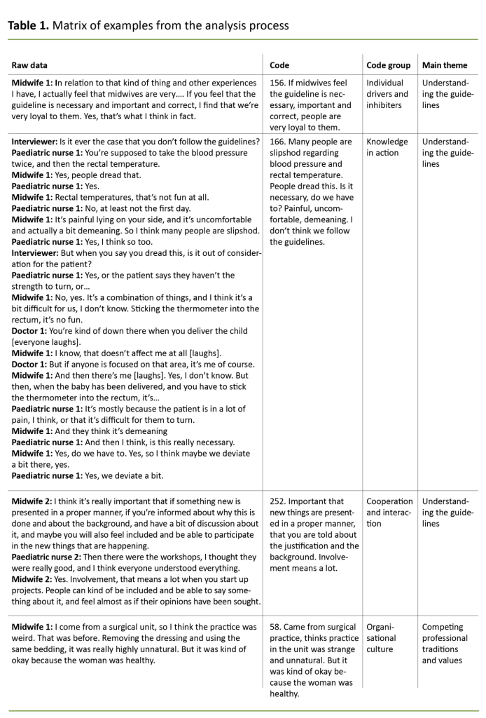 Table 1. Matrix of examples from the analysis process 