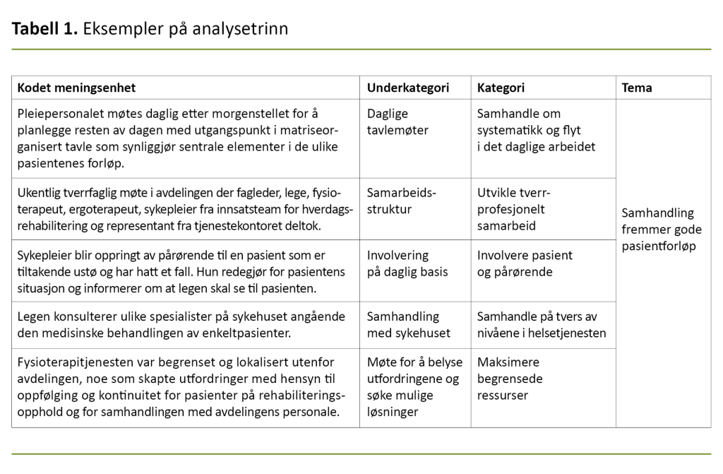 Tabell 1. Eksempler på analysetrinn