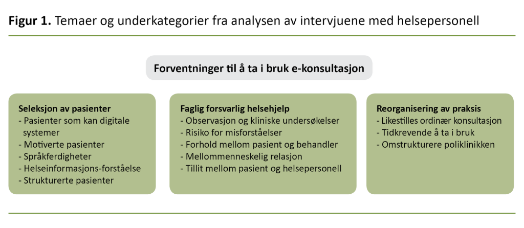 Figur 1. Temaer og underkategorier fra analysen av intervjuene med helsepersonell Figur 1. Temaer og underkategorier fra analysen av intervjuene med helsepersonell