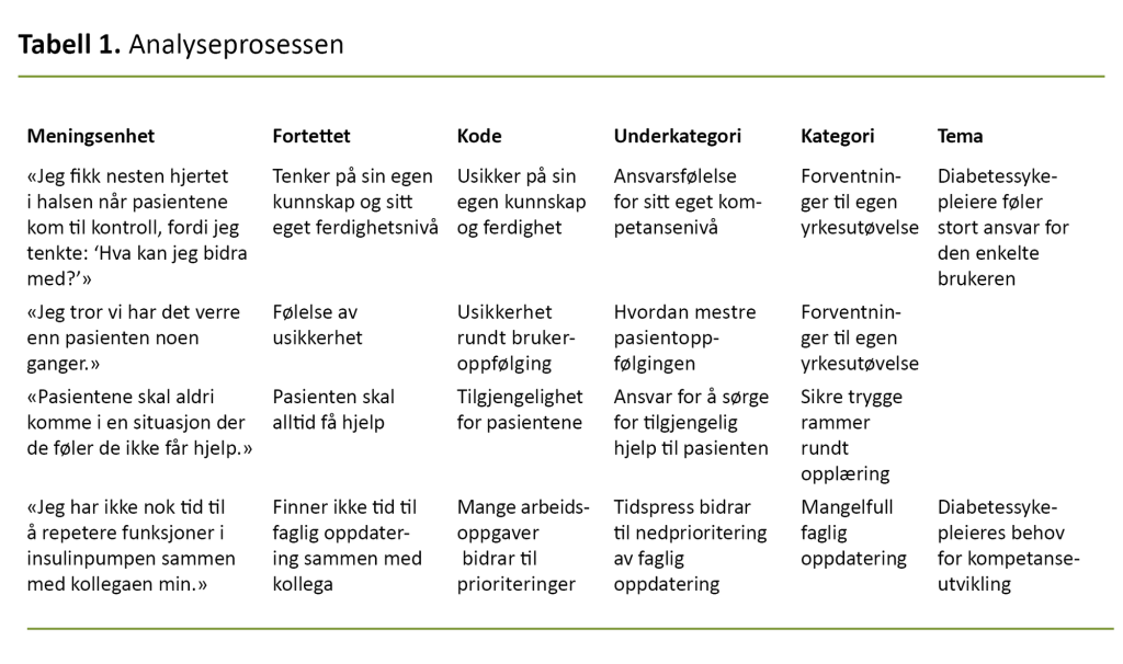 Tabell 1. Analyseprosessen 