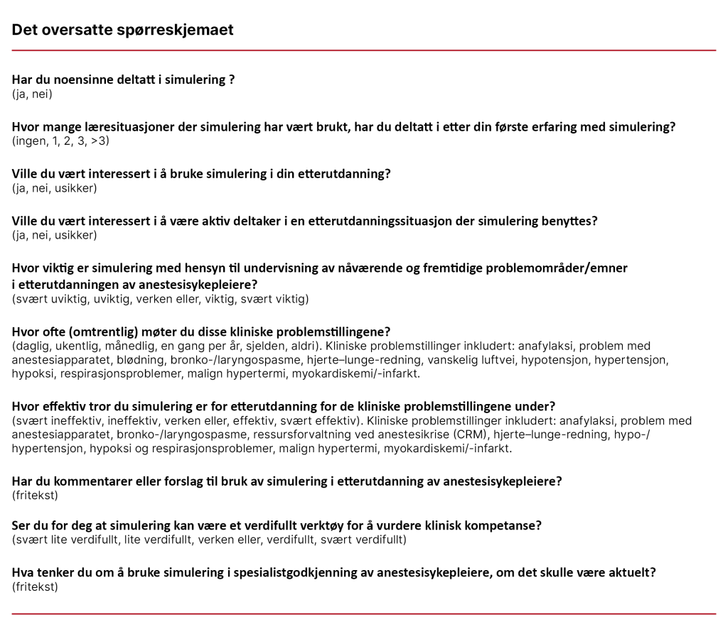 Det oversatte spørreskjemaet Det oversatte spørreskjemaet