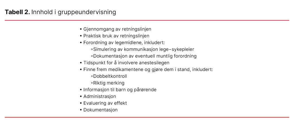 Tabell 2. Innhold i gruppeundervisning Tabell 2. Innhold i gruppeundervisning