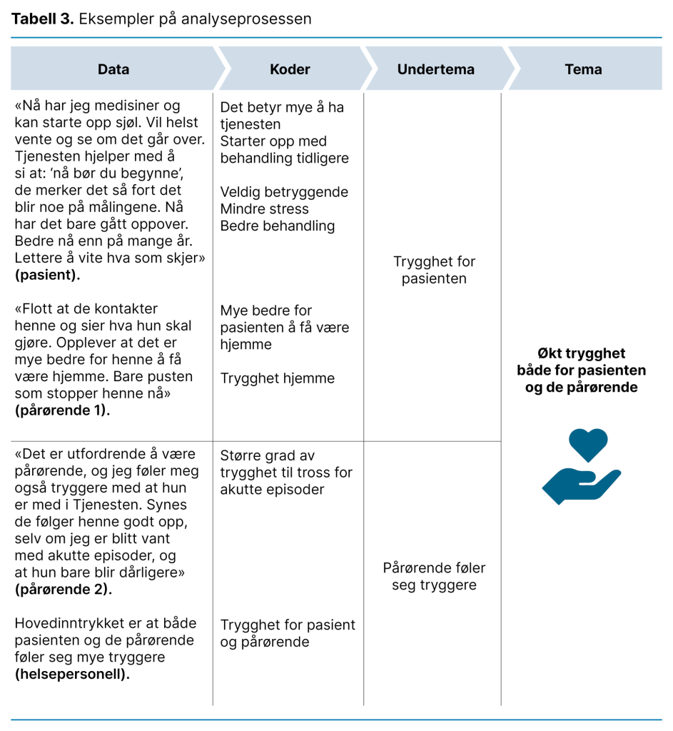 Tabell 3. Eksempel på analyseprosessen Tabell 3. Eksempel på analyseprosessen