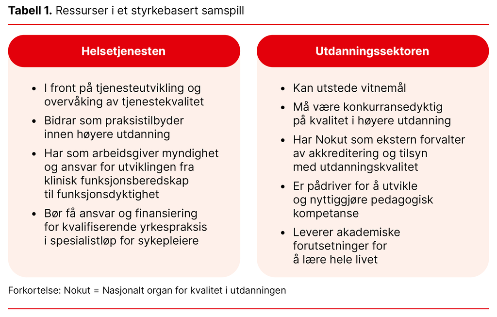Tabell 1. Ressurser i et styrkebasert samspill Tabell 1. Ressurser i et styrkebasert samspill