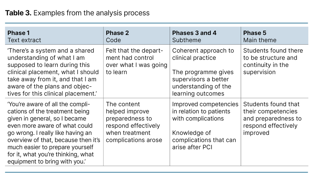 Table 3. Examples from the analysis process Table 3. Examples from the analysis process