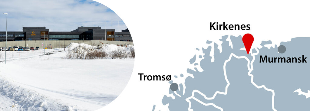 Bilde viser Kirkenes sykehus og kart over område