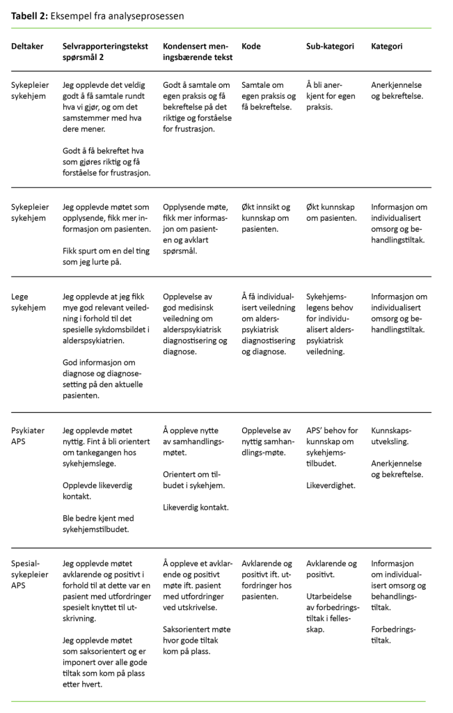 Tabell 2 Tabell 2: Eksempel fra analyseprosessen