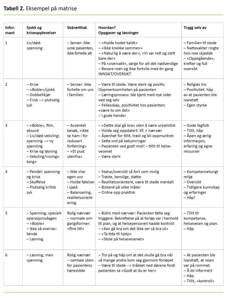 Tabell 2 Tabell 2. Eksempel på matrise