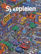 Illustrasjon av et bysentrum, med mange mennesker. Sykepleierne er hvit kledd.