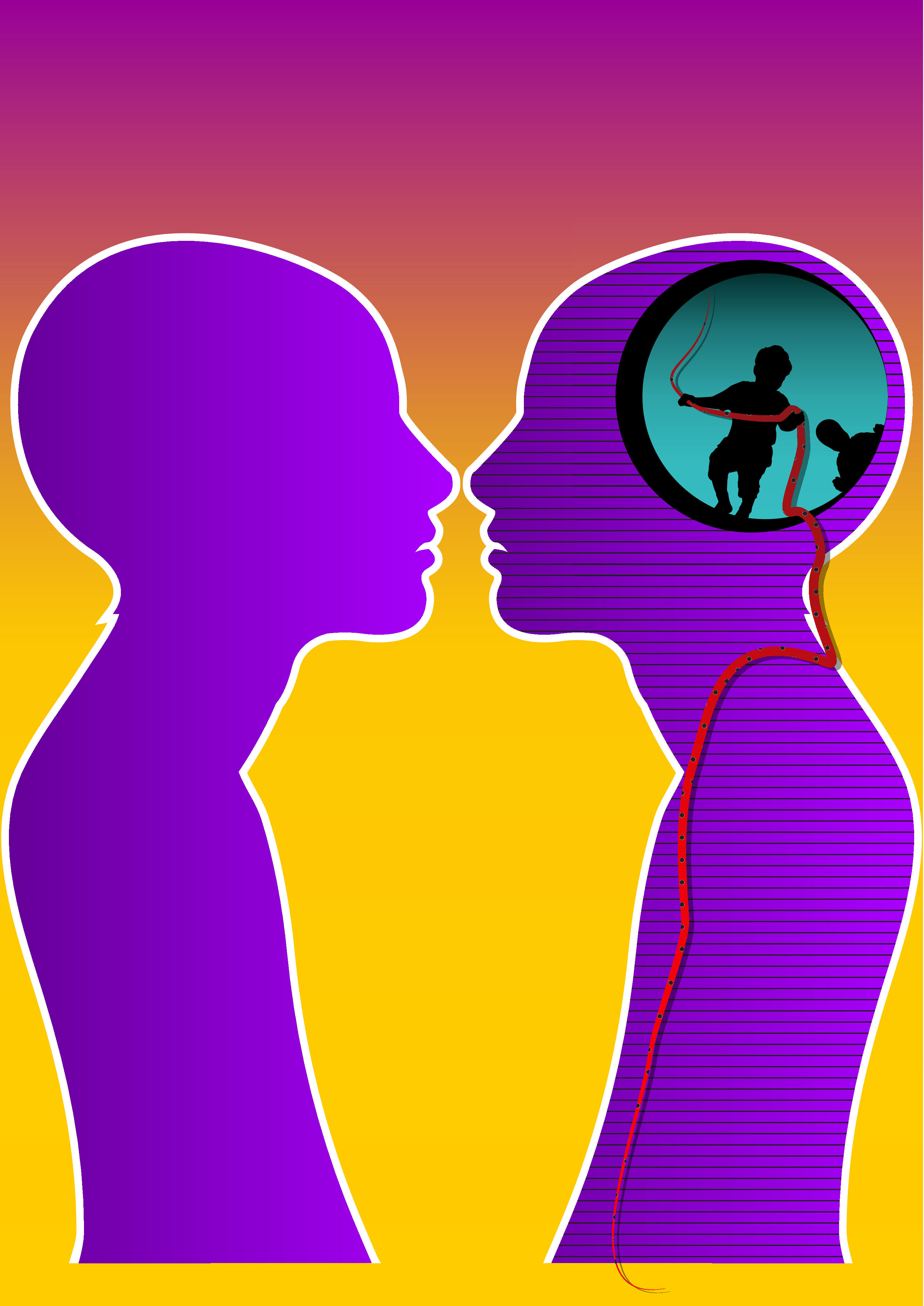 To mennesker i profil som står mot hverandre. Bildet viser silhuetten av to mennesker i profil som står mot hverandre.