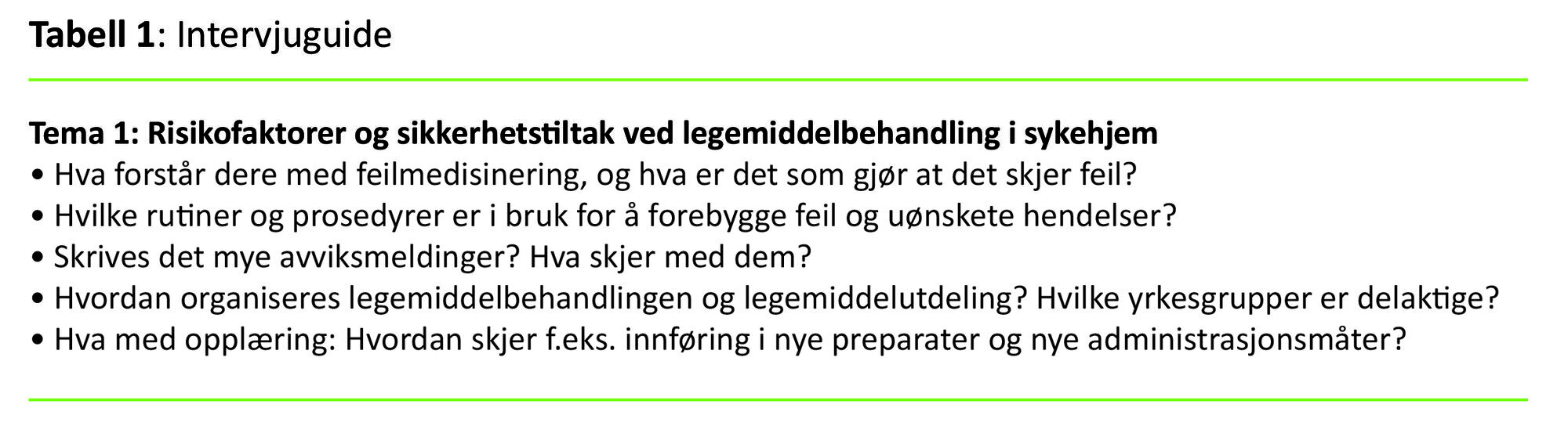 Tabell 1 Tabell 1: Intervjuguide