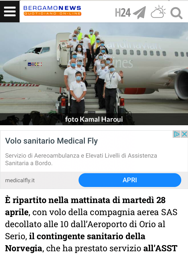 Medisinsk innsatsteam Bildet viser en skjermdump fra en italiensk nettavis.