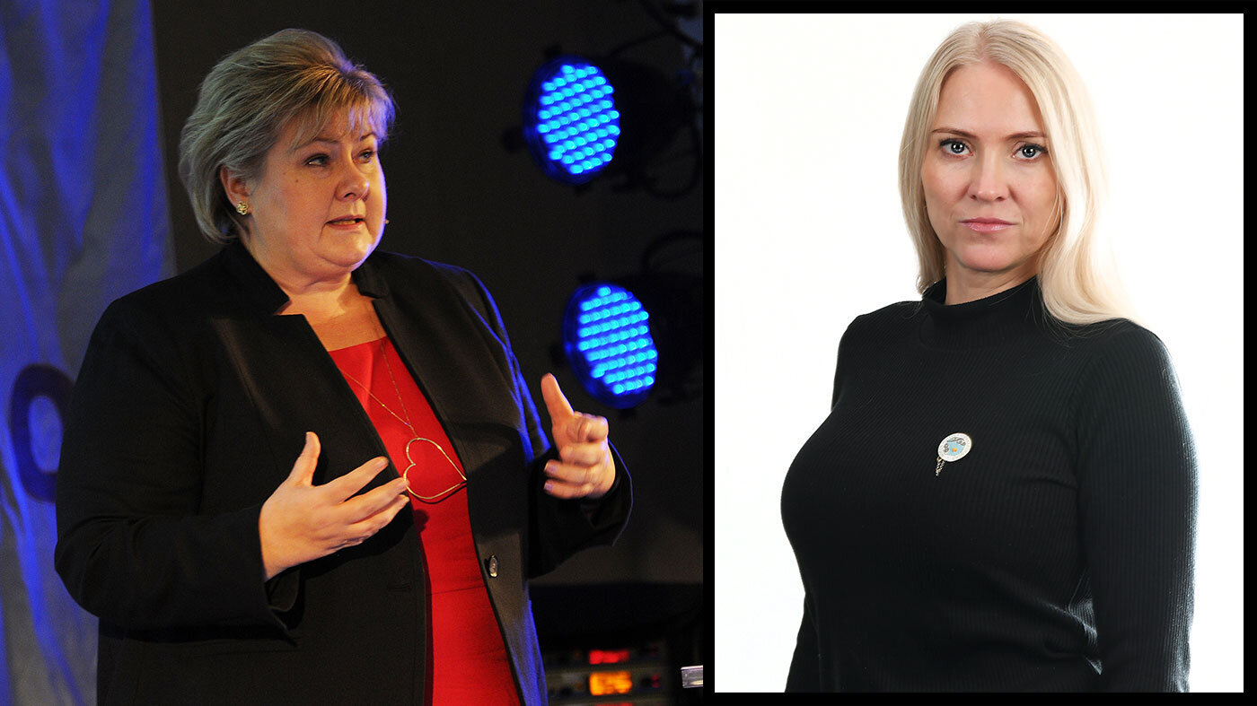 statsminister Solberg og NSF-leder Larsen Bildet viser statsminister Solberg og NSF-leder Larsen