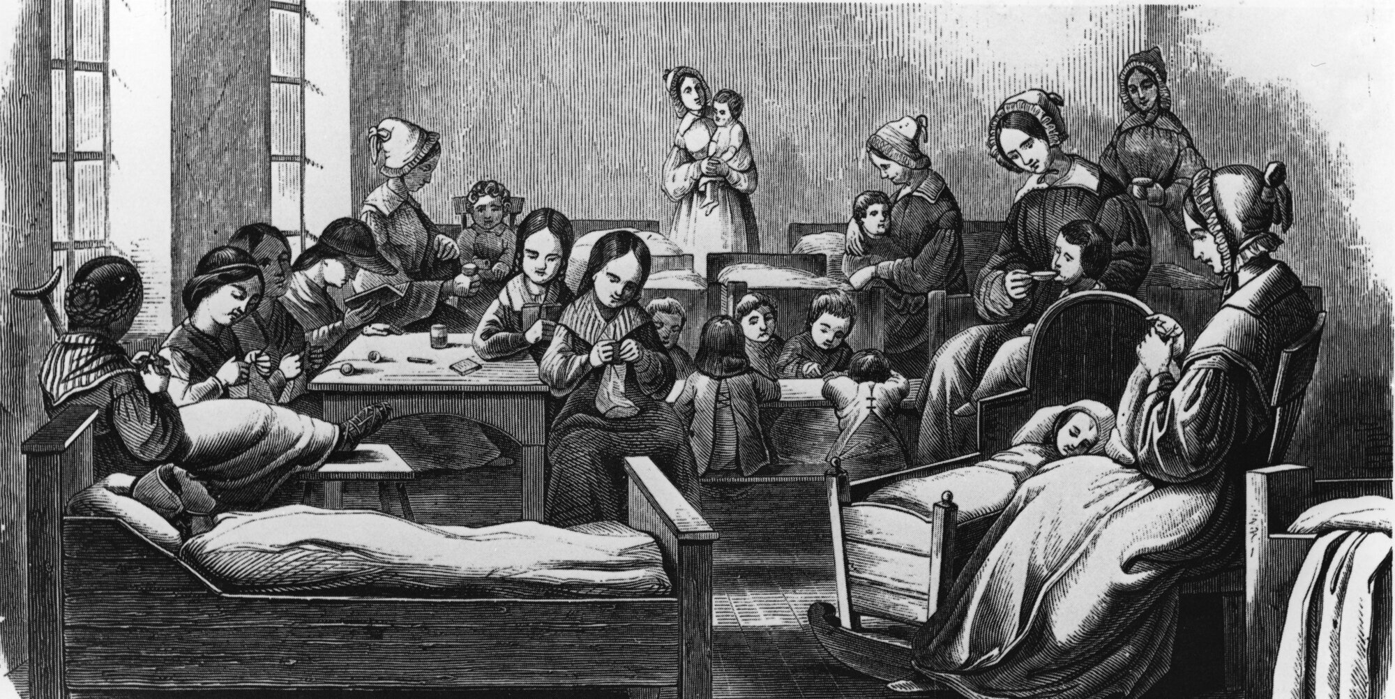 Kaiserswerth Tegningen viser diakonisser som tar seg av barn.