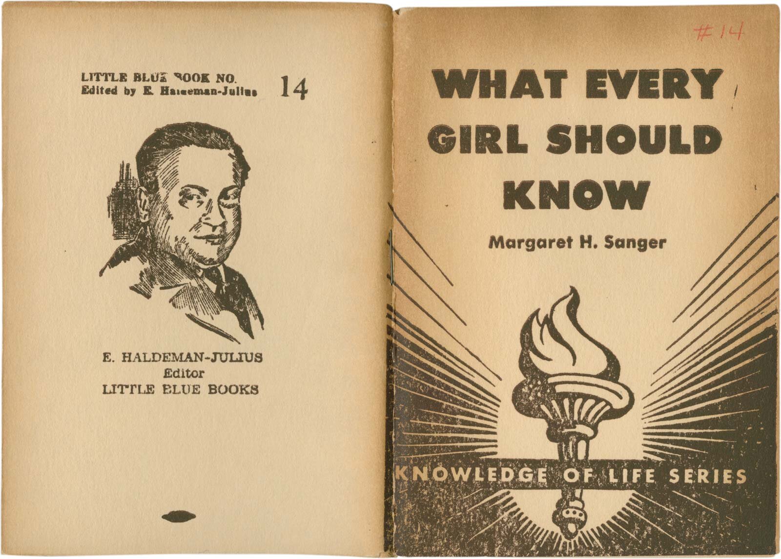Margaret Sanger, What Every Girl Should Know Bildet viser oppslag fra boken What Every Girl Should Know.