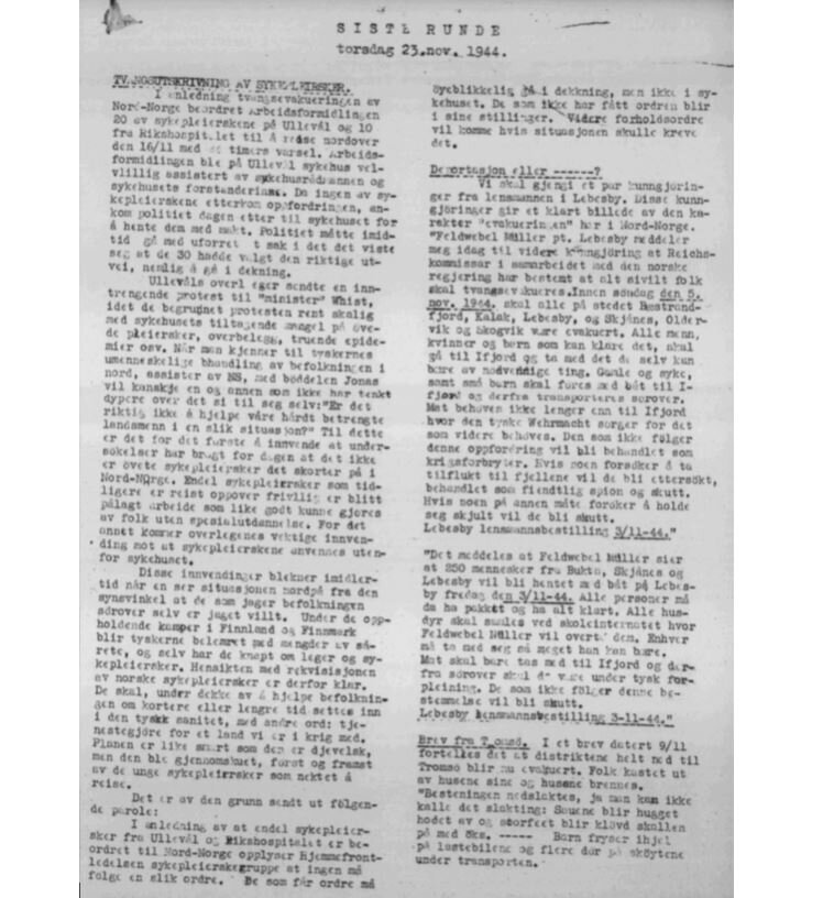 Bildet viser parolen til Hjemmefrontens sykepleierskegruppe