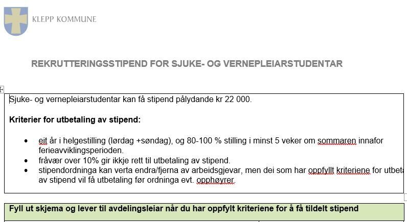 bildet viser teksten på søknadsskjemaet for rekrutteringsstipend