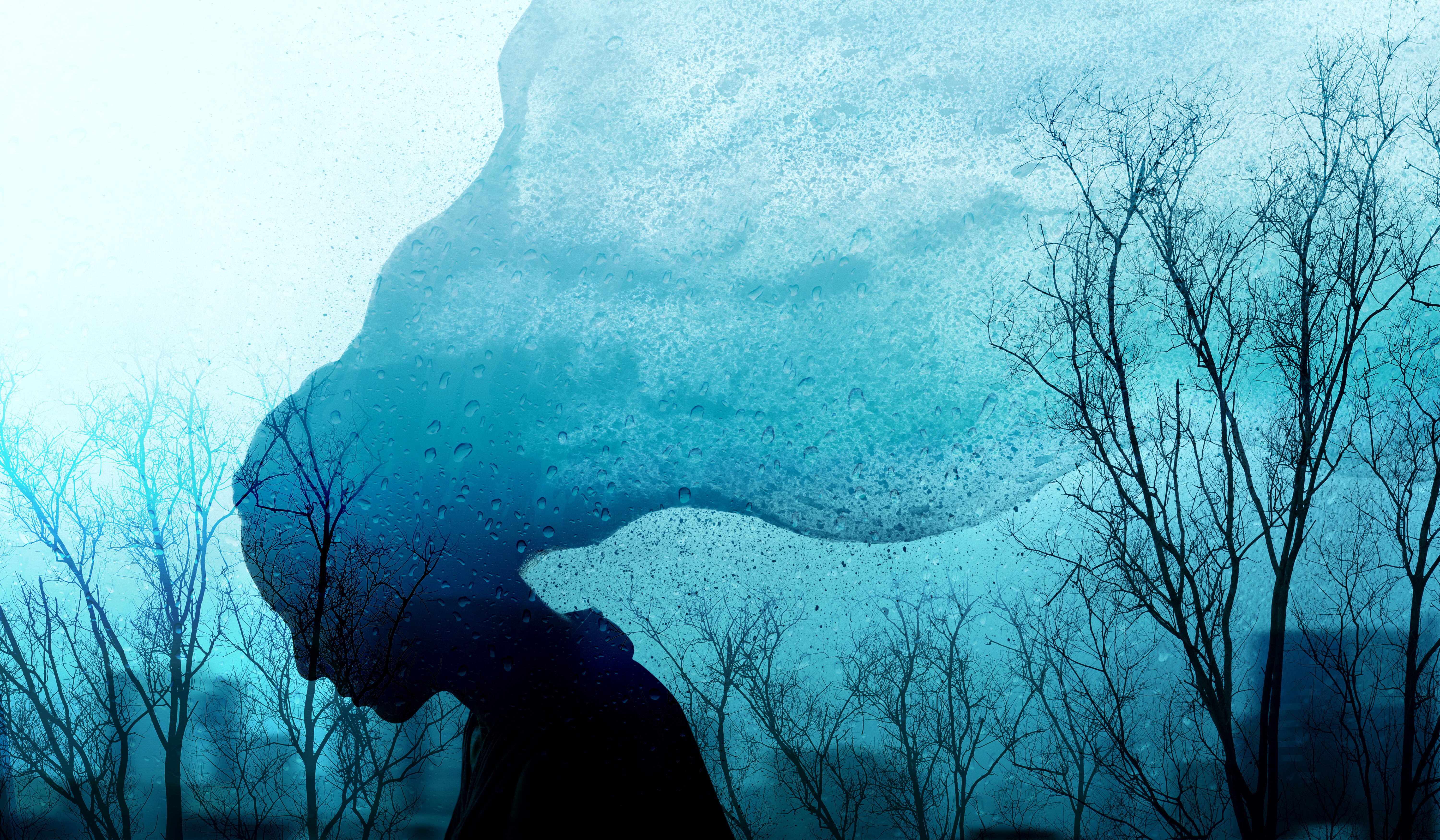 Illustrasjonen viser en silhuette av et menneske med bøyd hode. Hodet er formet som en mørk sky.