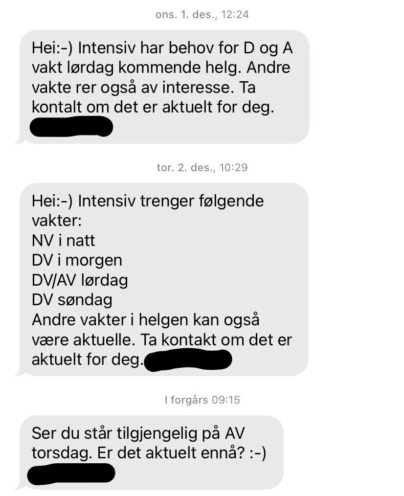 Sms-forespørsler om ekstravakter Sms-forespørsler om ekstravakter