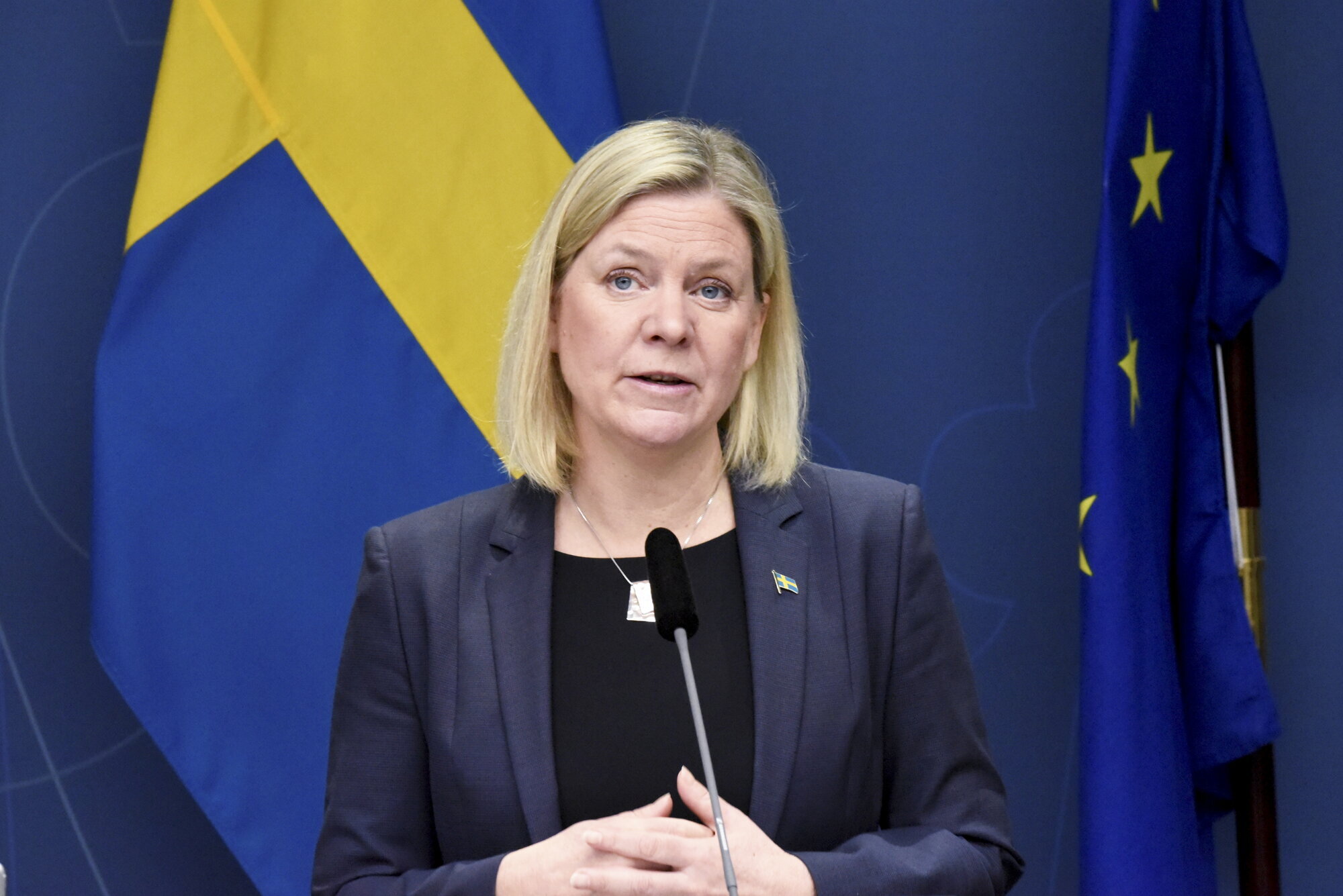 Statsminister i Sverige Magdalena Andersson (S) under en pressekonferanse om koronasituasjonen i Sverige. Statsminister i Sverige Magdalena Andersson (S) under en pressekonferanse om koronasituasjonen i Sverige.