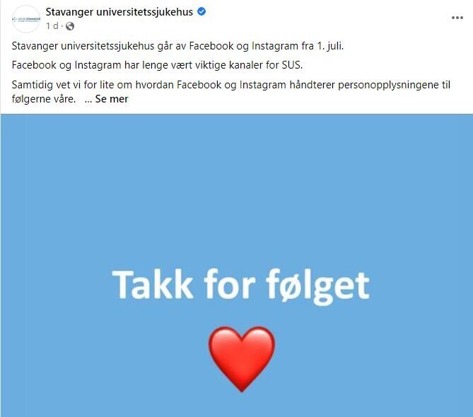 Skjermdump fra Stavanger universitetssykehus sin Facebook-side. 