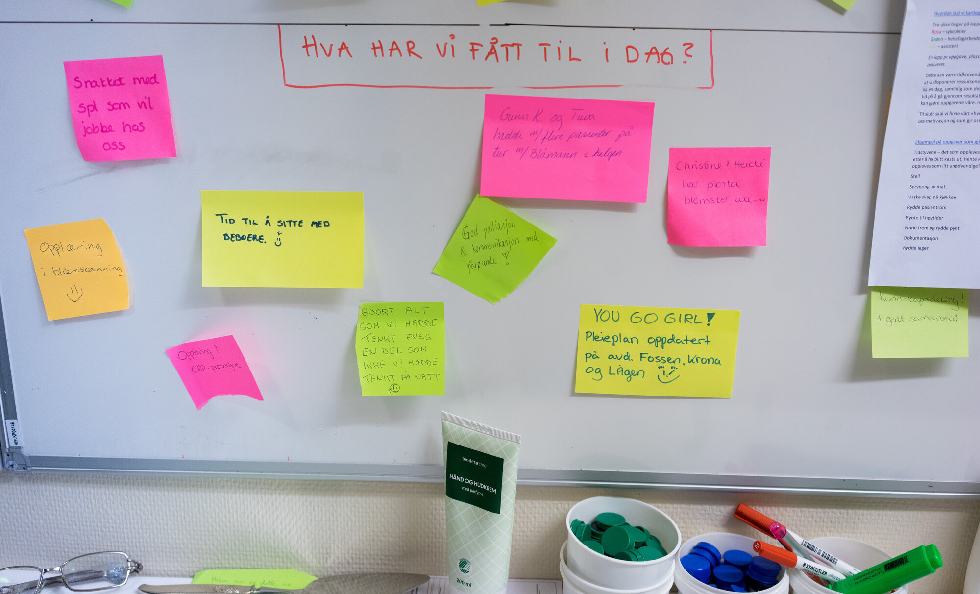 tavle med lapper Bildet viser tavle med lapper