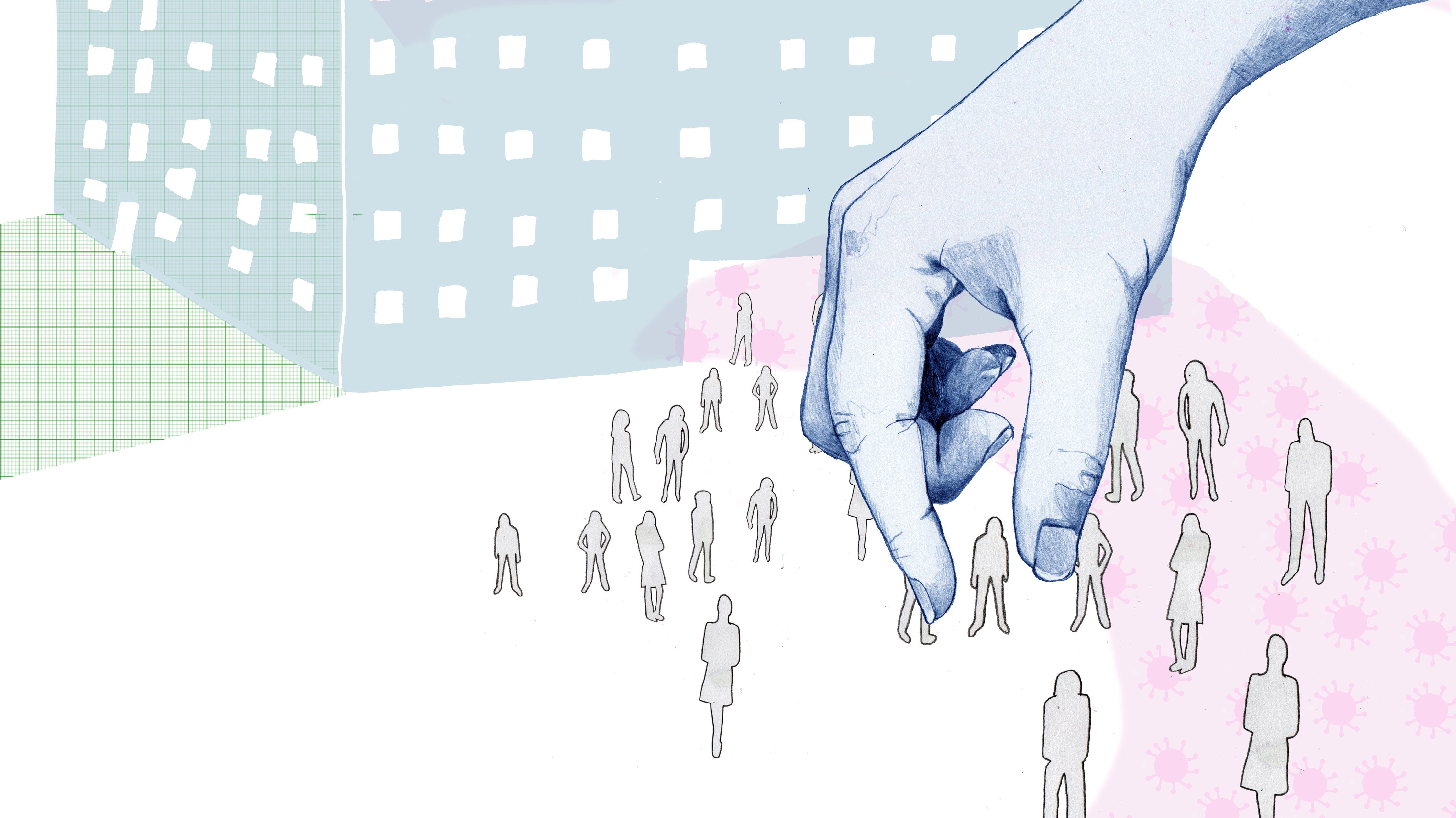 Utvelgelse av pasienter for behandling Illustrasjonen viser en stor hånd som plukker ut små mennesker