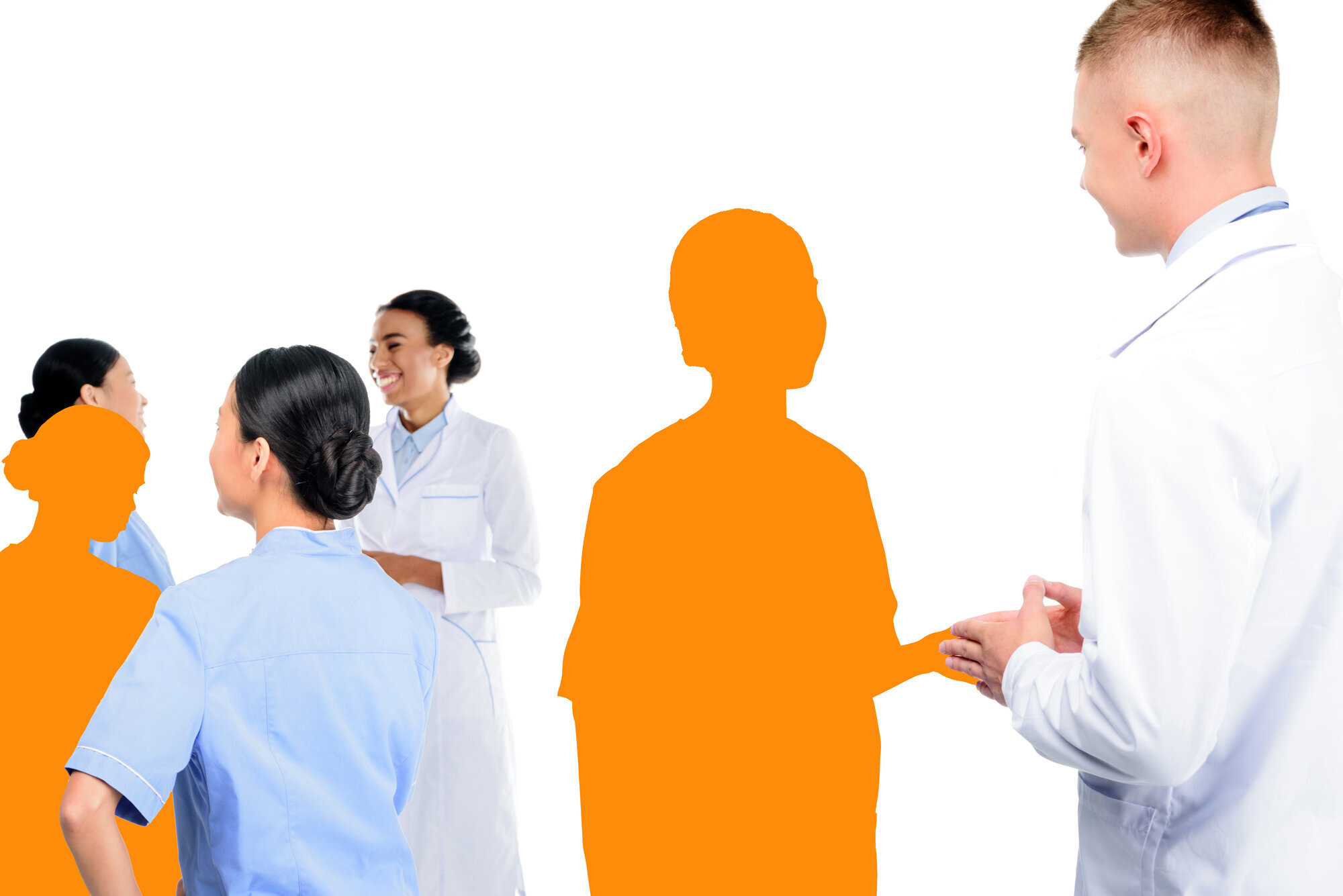 Sykepleiervikarer Bildet viser en gruppe sykepleiere hvor noen av dem bare er silhuetter.