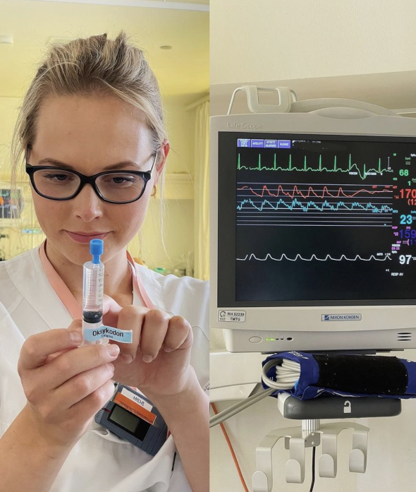 Sykepleier, Nevrokirurgen, Rikshospitalet Bildet viser en sykepleiere med en sprøyte.