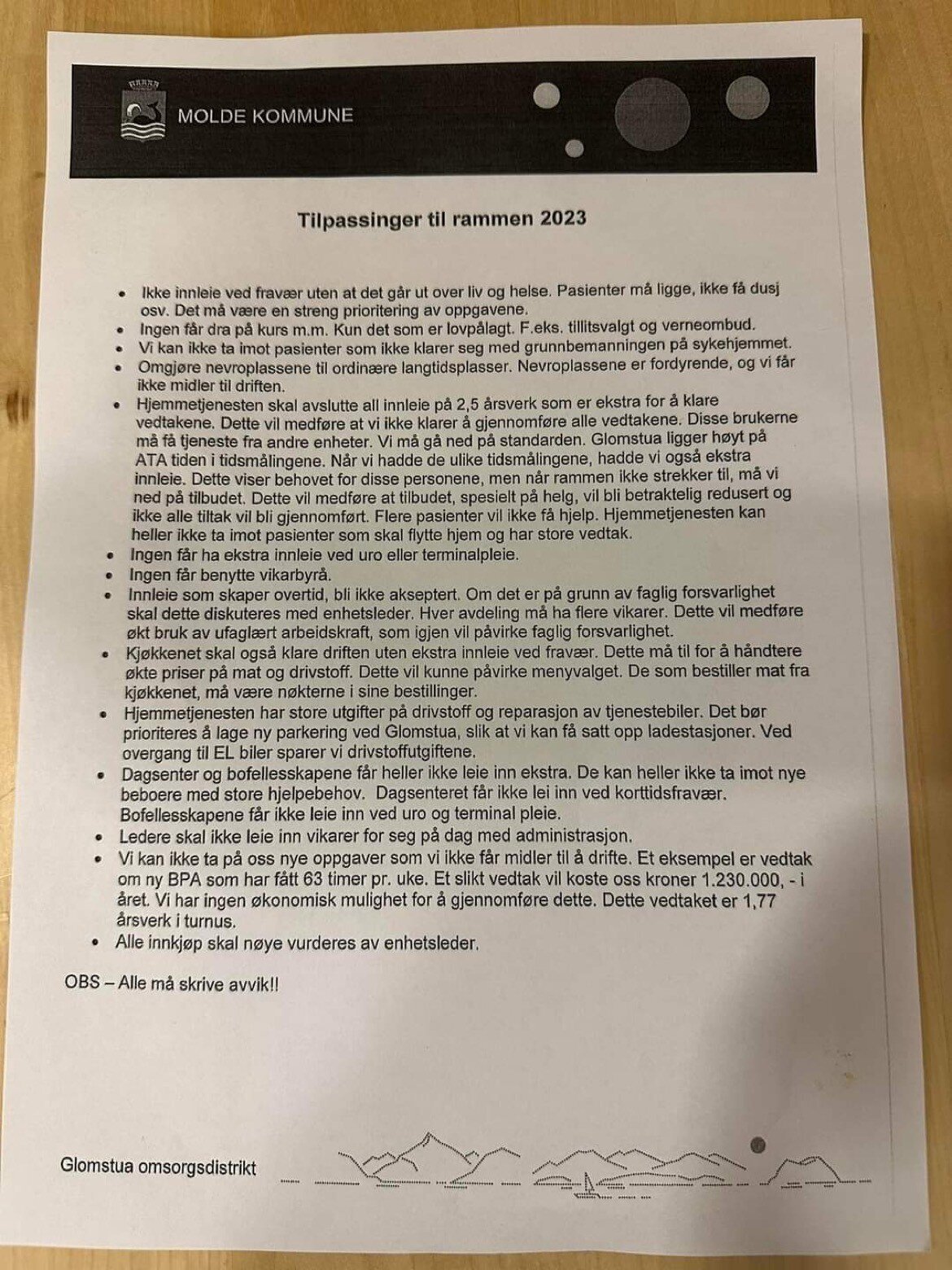 Brev hengt opp på sykehjemmet Brev hengt opp på sykehjemmet