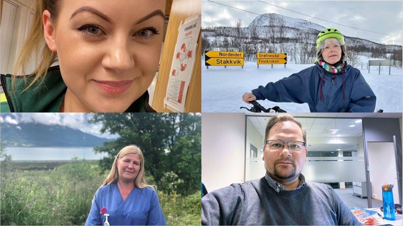 Bildet viser portretter av fire sykepleiere som stiller til valg i høst Bildet viser portretter av fire sykepleiere som stiller til valg i høst