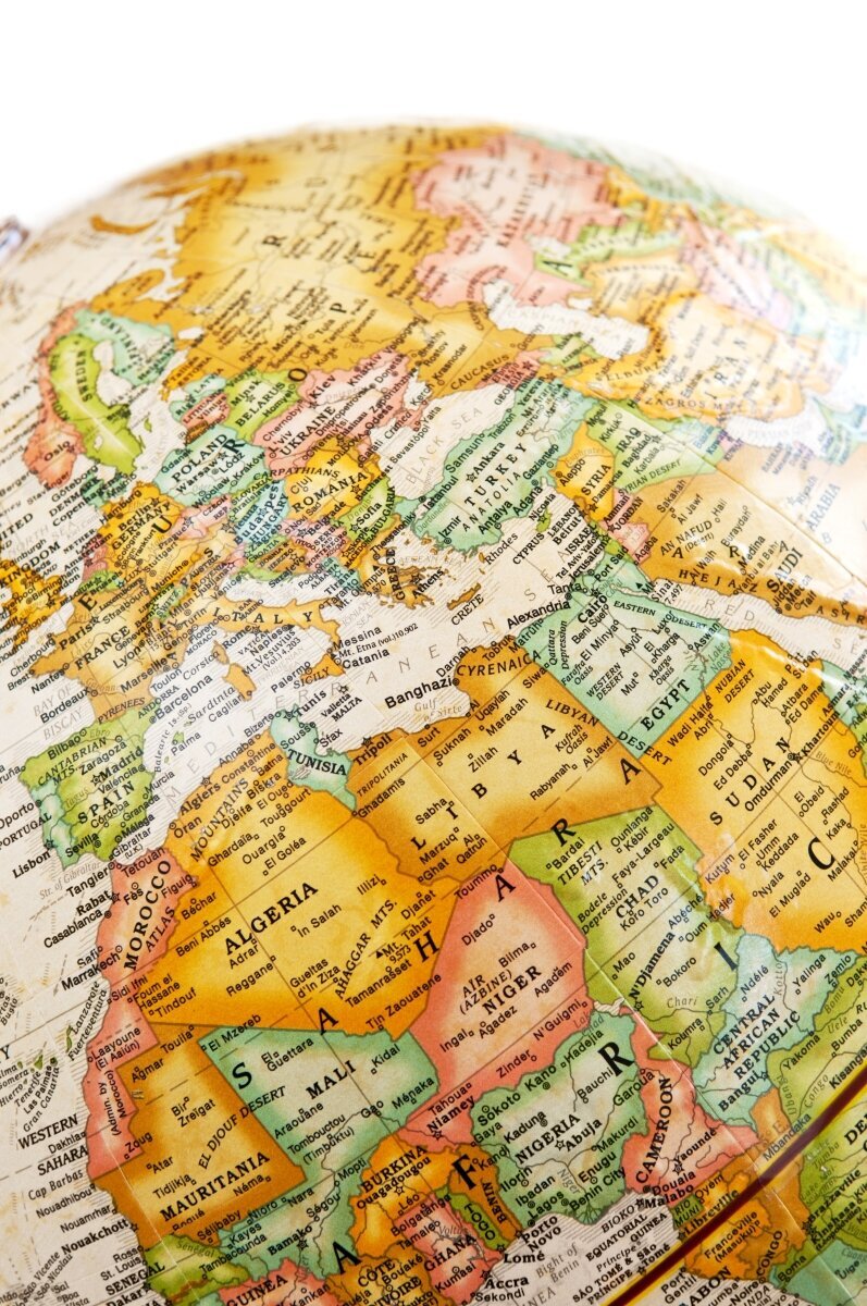 Bildet viser utsnitt av en globus Bildet viser utsnitt av en globus