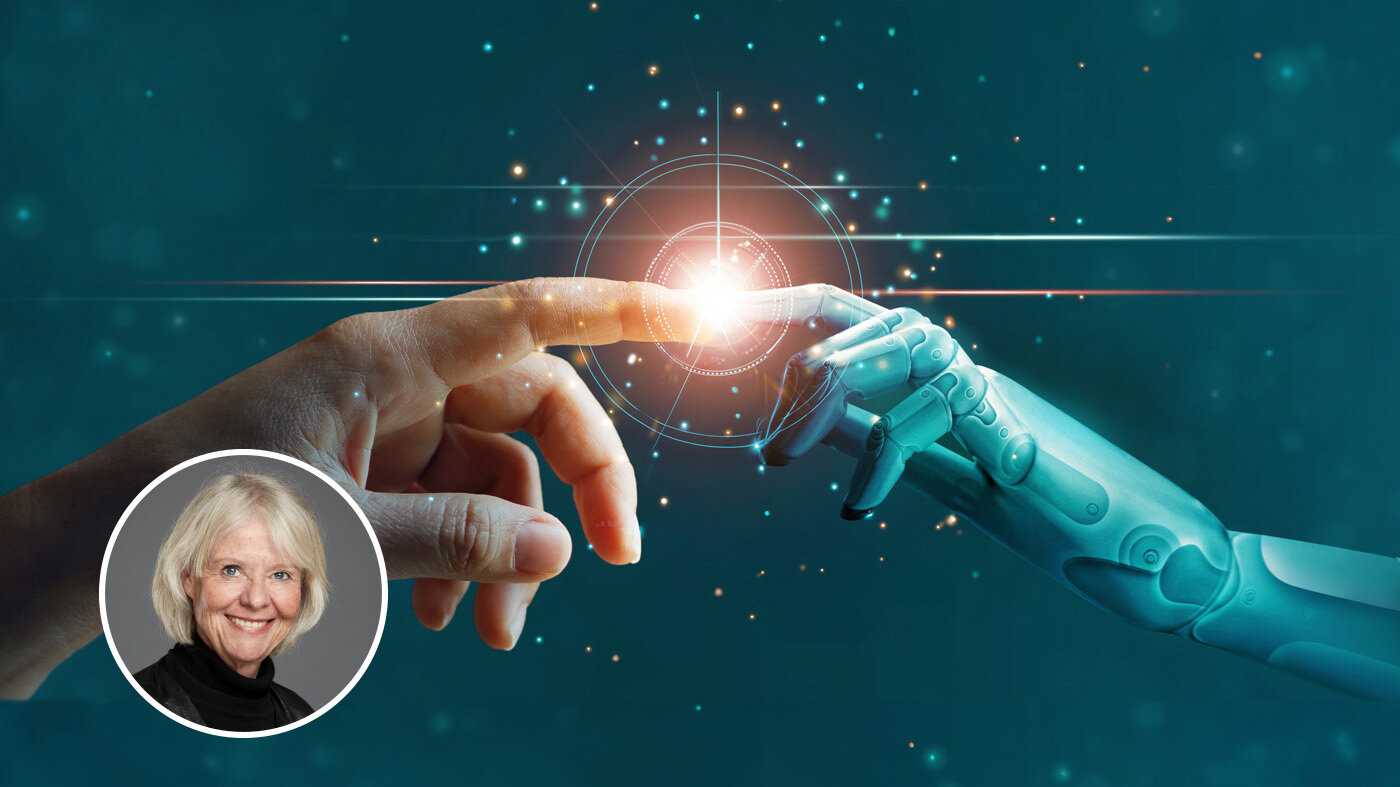 En menneskehånd og en robothånd som berører hverandre. Bildet viser en menneskehånd og en robothånd som berører hverandre.