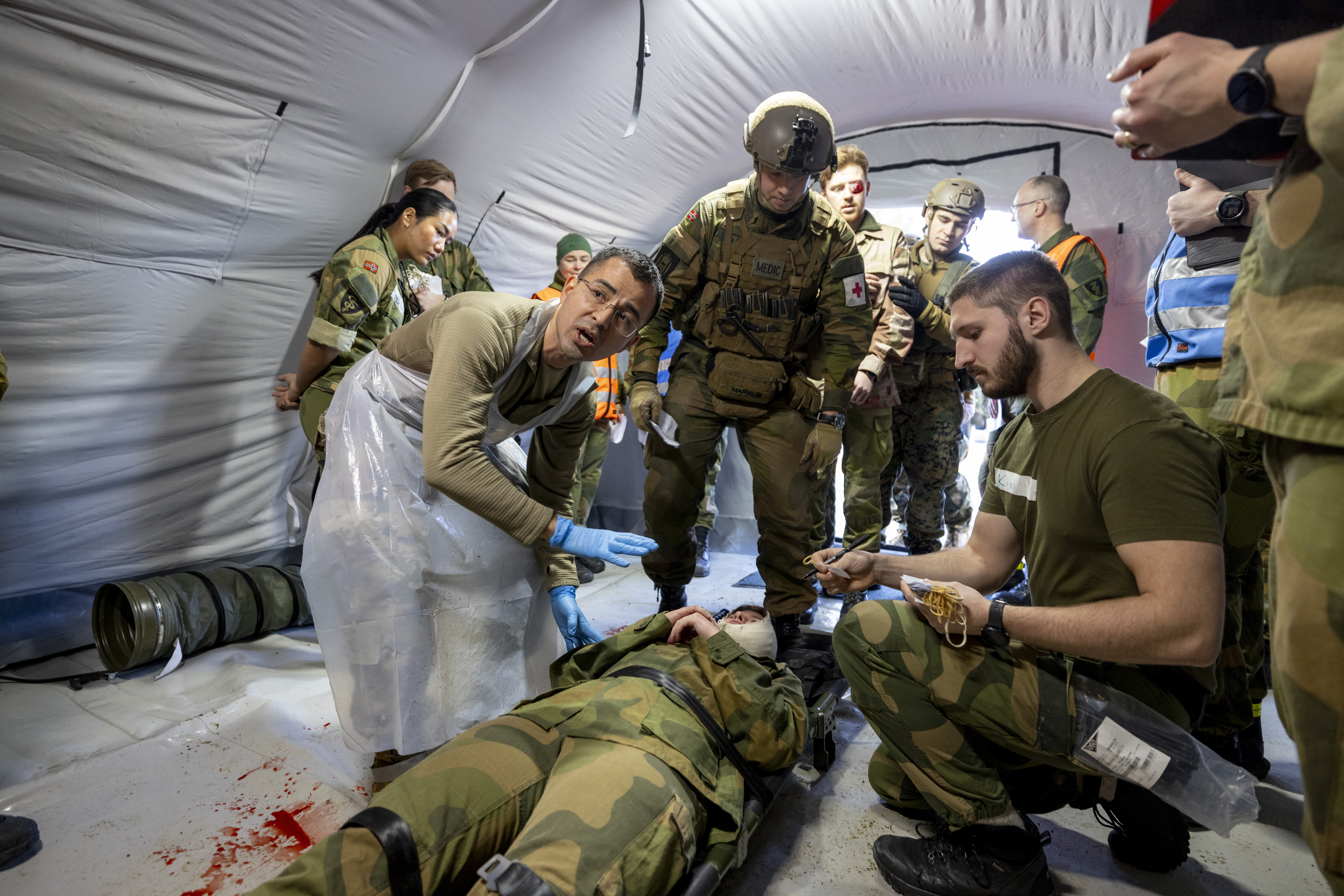 Øvelse, feltsykehuse Bildet viser mottaksområdet i feltsykehus.