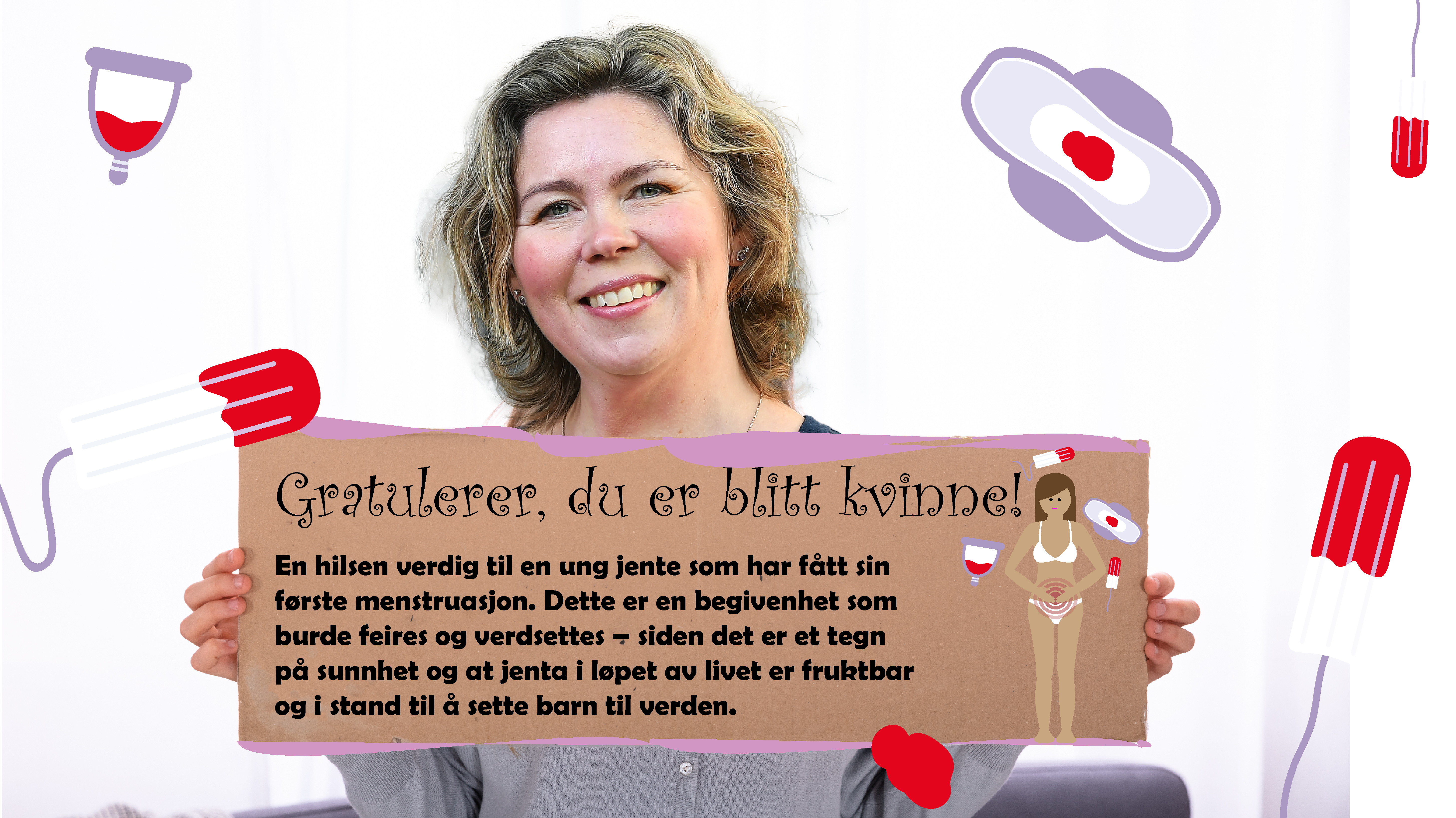 Bildet viser et bilde av innleggsforfatter Solveig Dorthea Enger holder opp en hilsen til unge jenter på kvinnedagen