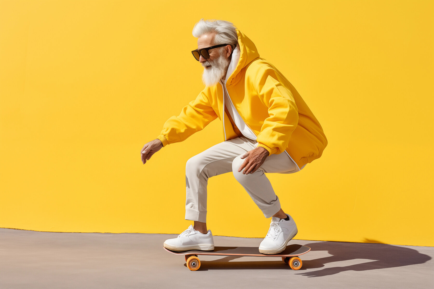 Bildet viser eldre mann på skateboard Bildet viser eldre mann på skateboard