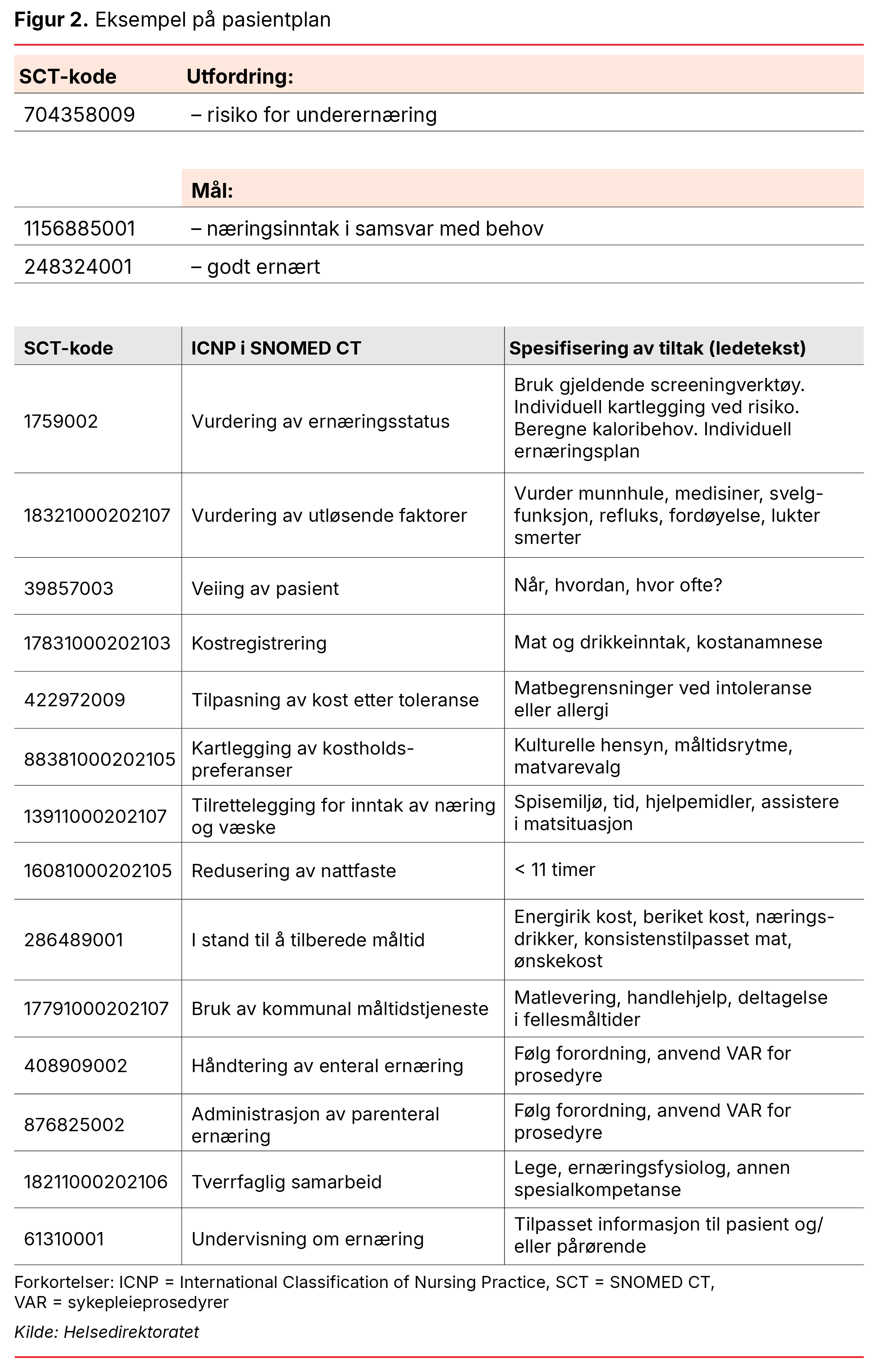 Figur 2. Eksempel på pasientplan Figur 2. Eksempel på pasientplan