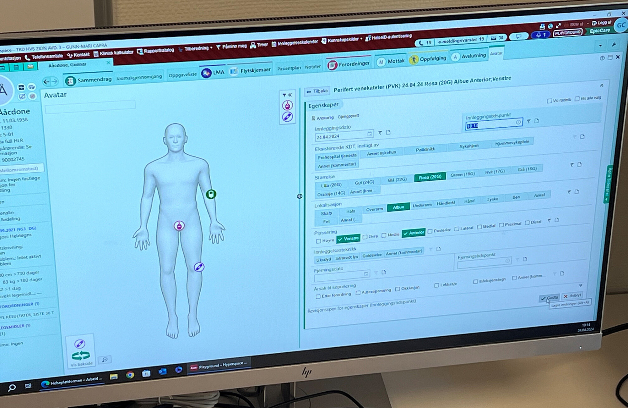 Bildet viser et skjermbilde i Helseplattformen.