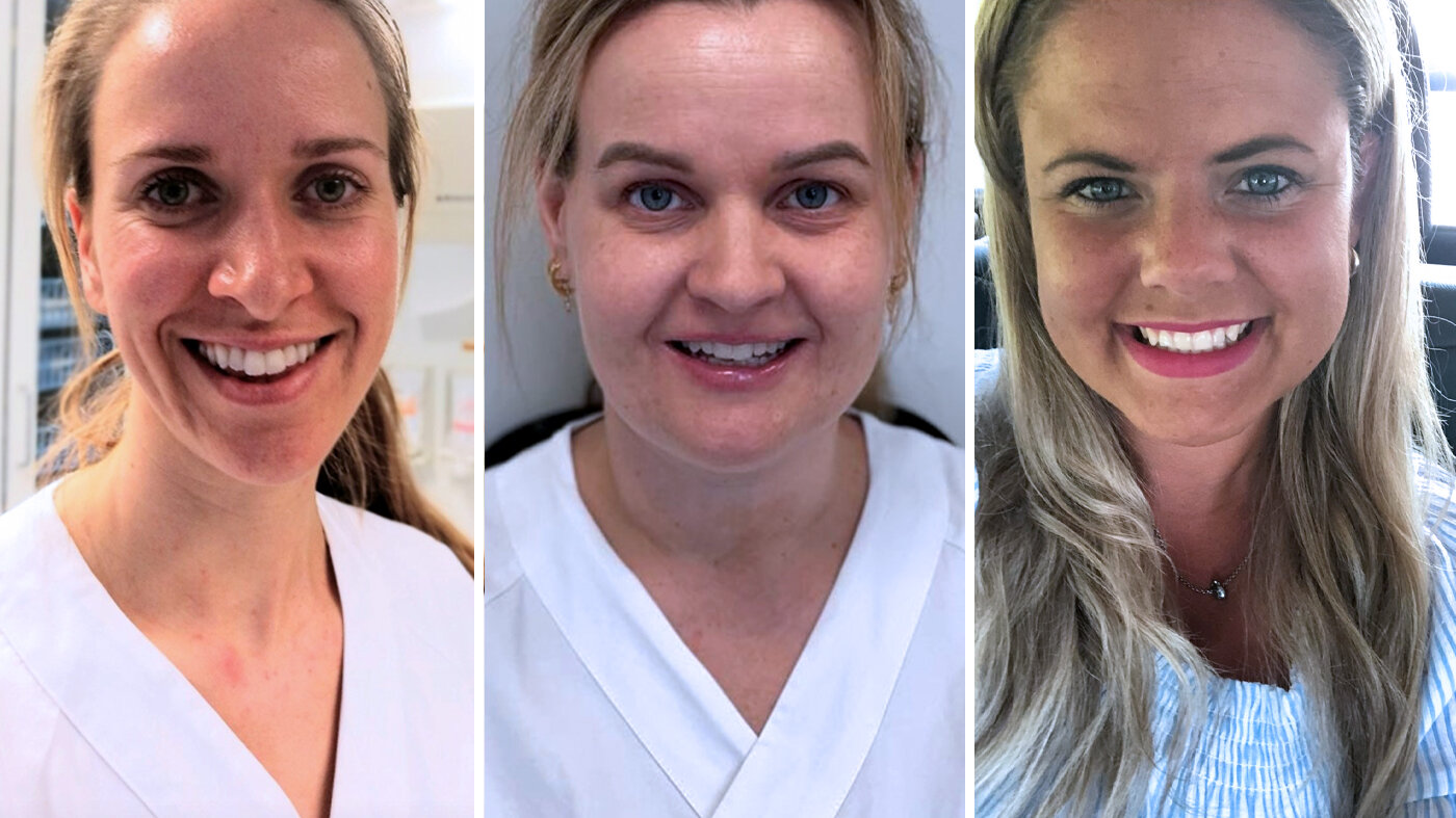 Bildet viser de tre innleggsforfatterne Therese Penne Rusten, Julie Hellan og Marte Eide