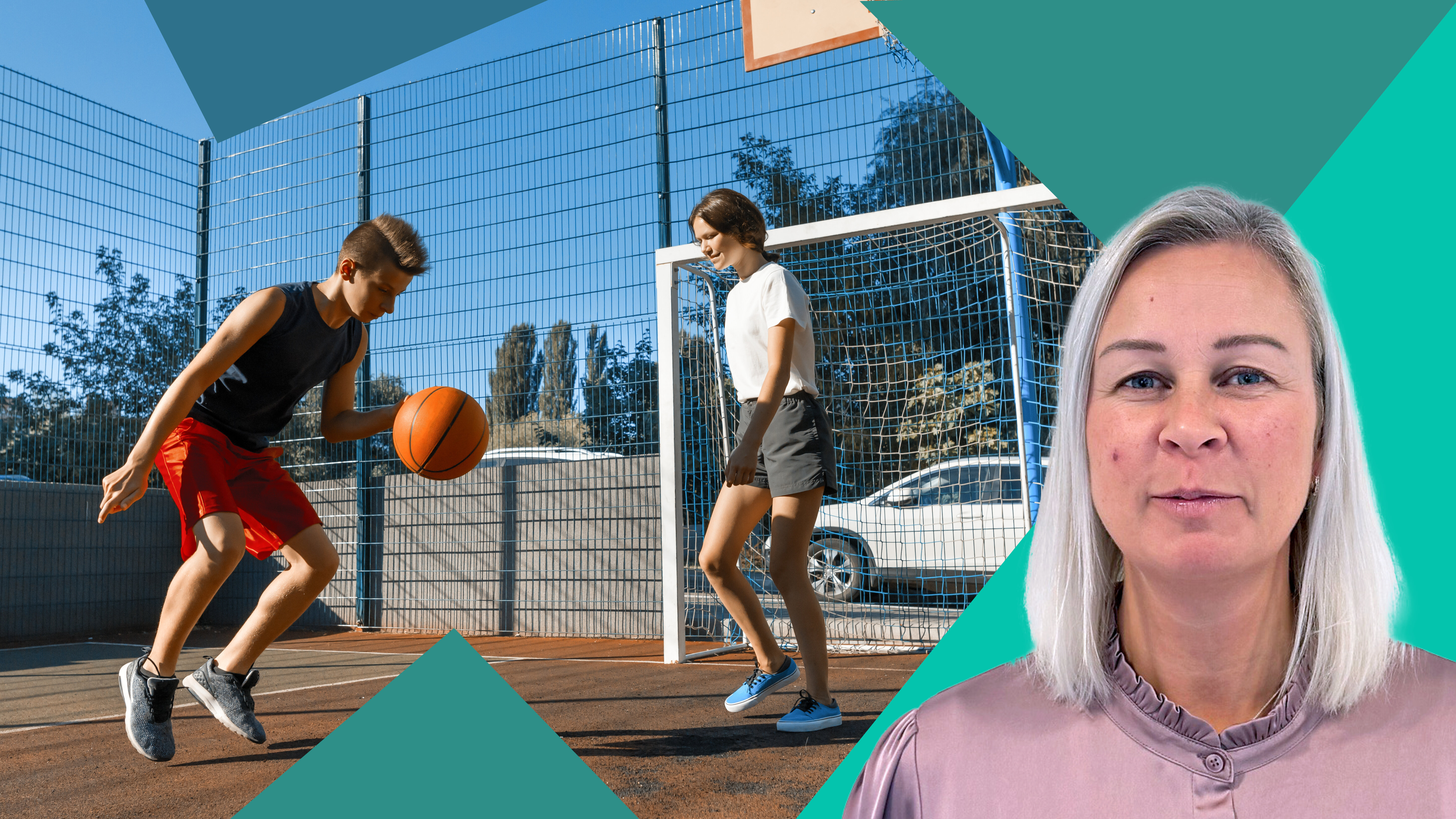 Bilde viser ungdom som spiller basket og sykepleier Inger Elene Morsund Bilde viser ungdom som spiller basket og sykepleier Inger Elene Morsund