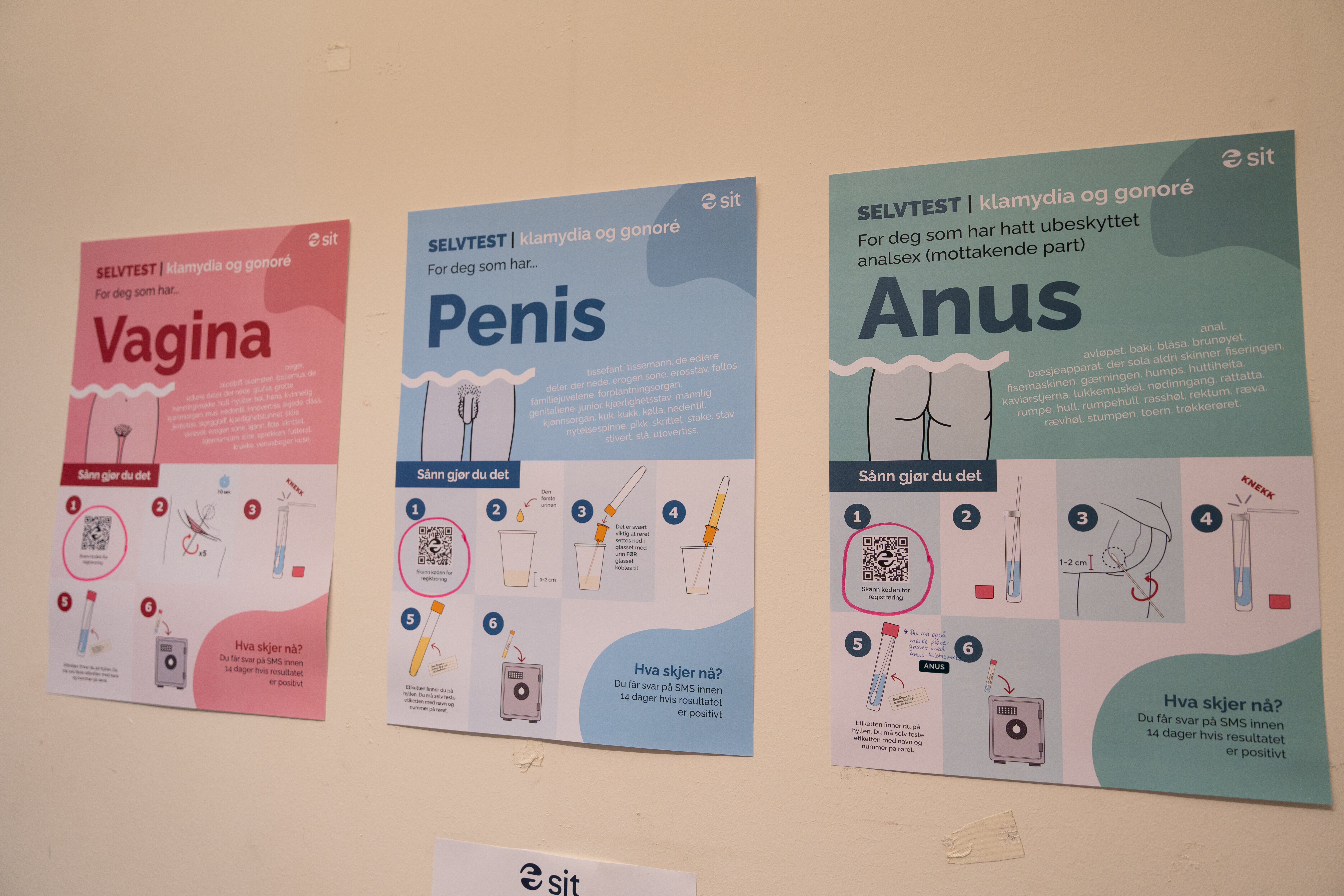 Plakater, instruksjoner Bildet viser plakater med instruksjoner.