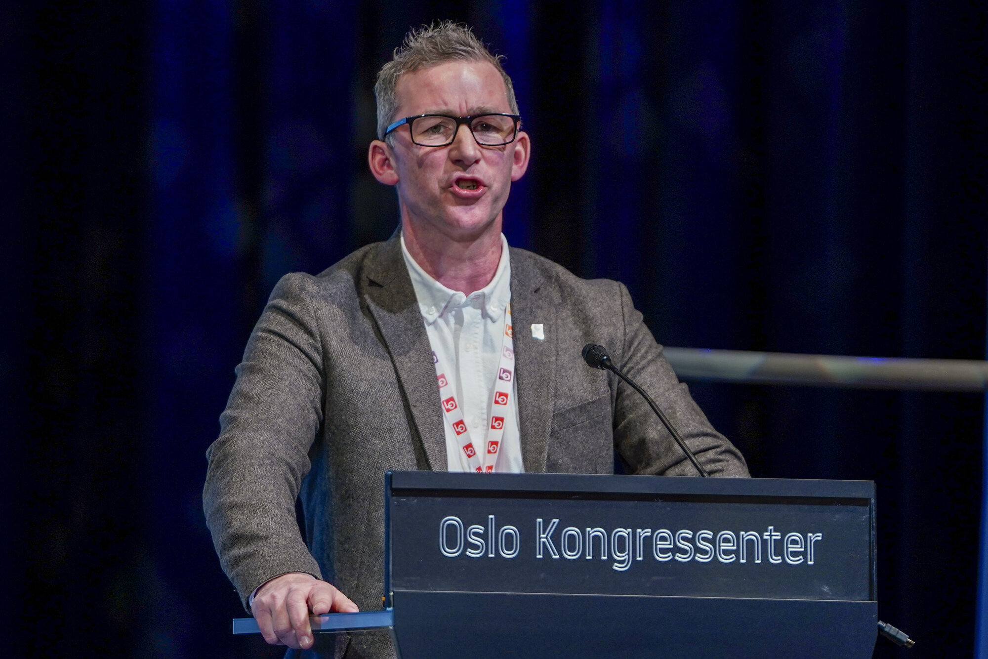 Bildet viser Christopher Beckham på representantskapsmøtet til LO før lønnsoppgjøret 2024 Bildet viser Christopher Beckham på representantskapsmøtet til LO før lønnsoppgjøret 2024